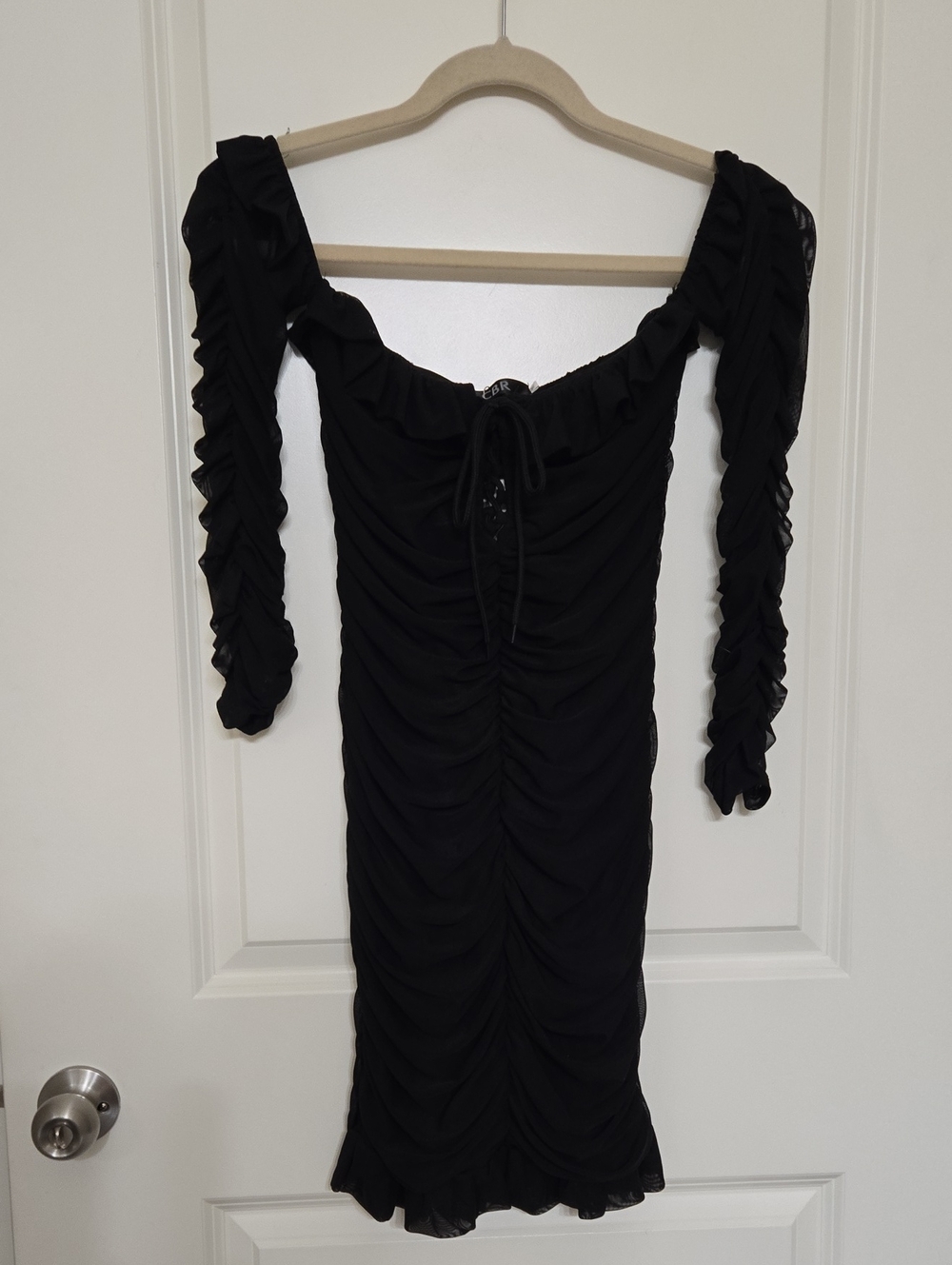 CBR Black Ruched Puff Long Sleeve Midi Dress